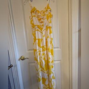 LOFT Yellow and White Ruffle Top Spaghetti Strap Maxi Dress
